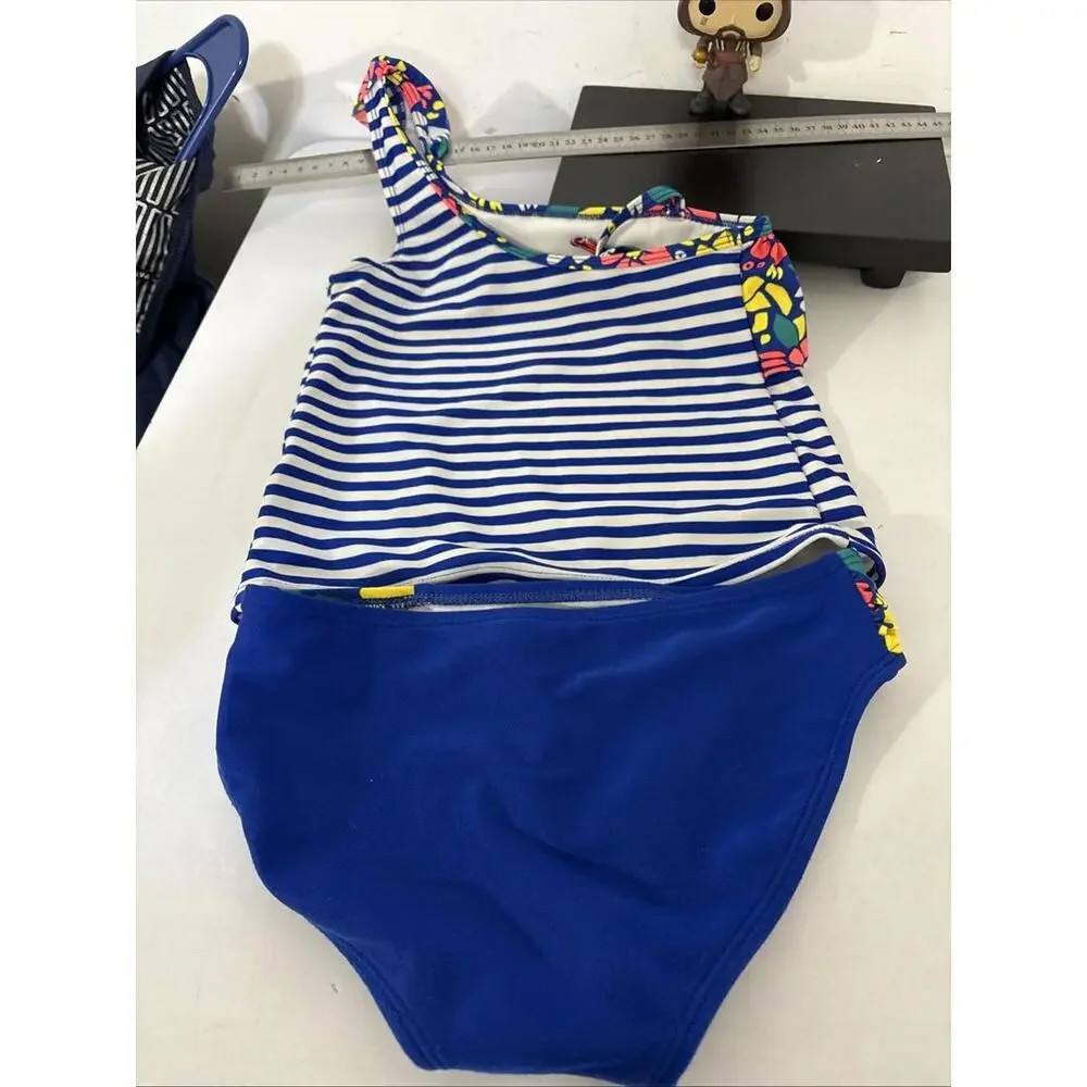 Cat & Jack 2piece‎ Swimsuit S 6/6X Adorable Blue Floral Stripes